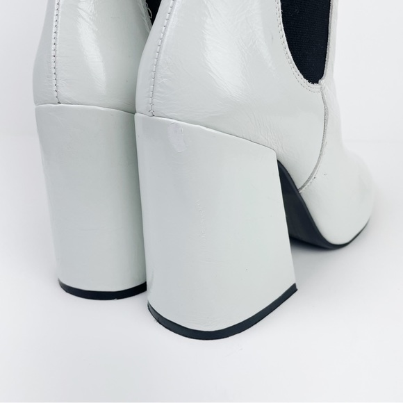 L’Intervalle White Leather Ankle Boots Chunky Heel Pointed Toe Chelsea Slip On - Picture 13 of 13